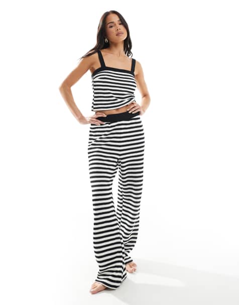 New Look - Pantaloni con bottoni in maglia a righe nere in coordinato - view 1