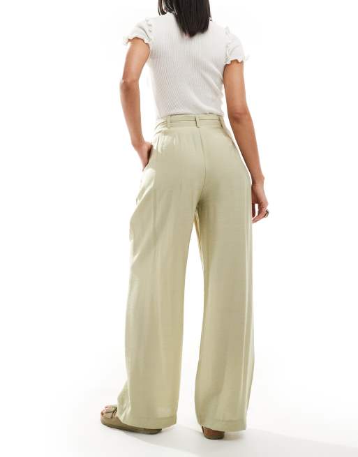 New Look - Pantaloni con fondo ampio e cintura color kaki chiaro, 3 di 5
