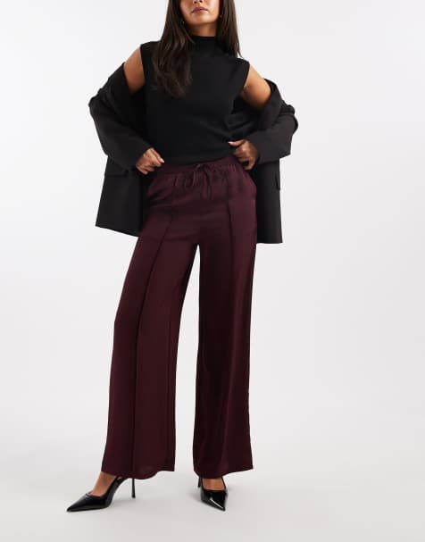 New Look - Pantaloni con fondo ampio in raso bordeaux - view 1