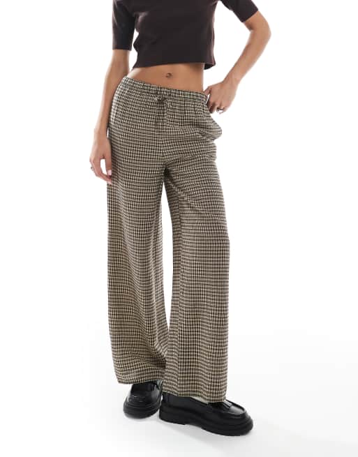 New Look - Pantaloni con fondo ampio marroni a quadri, 2 di 5