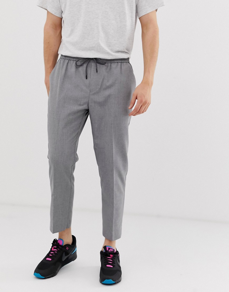 New Look - Pantaloni cropped senza chiusura grigio rigato