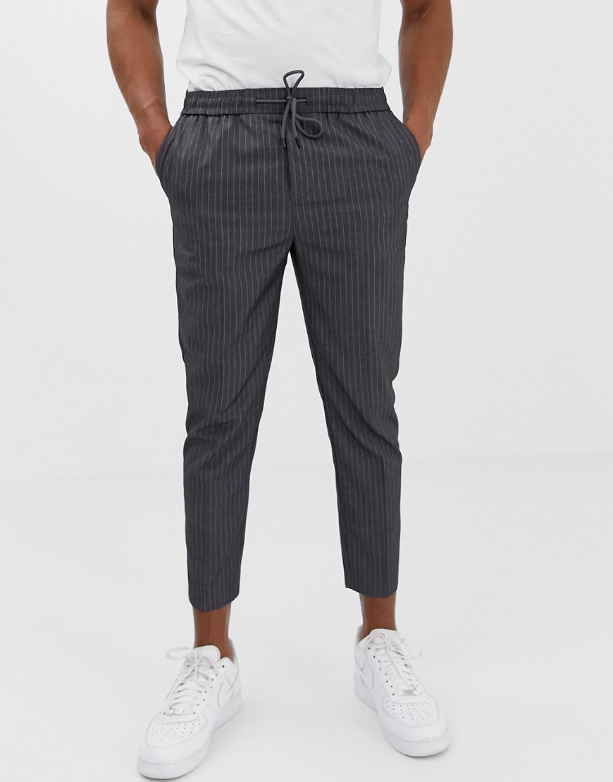New Look - Pantaloni cropped slim grigio gessato
