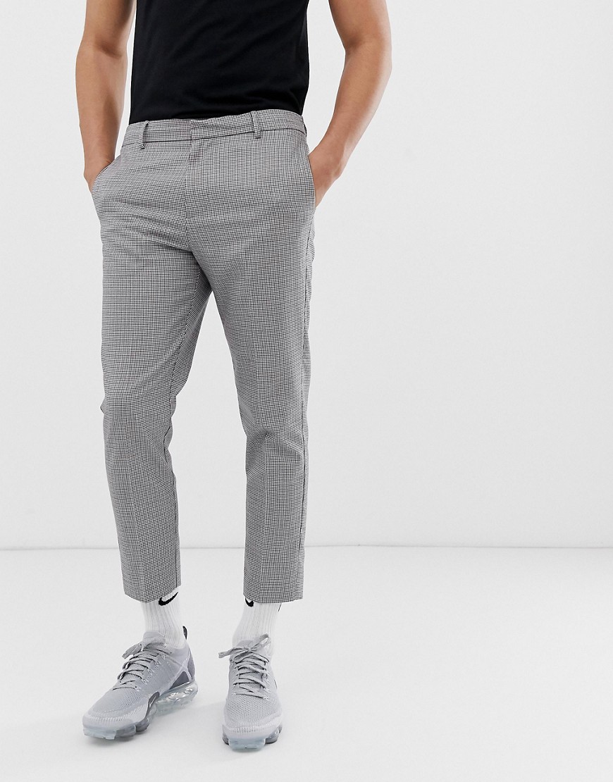 New Look - Pantaloni cropped slim in pied de poule-Nero