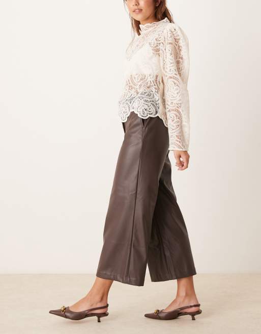 New Look Pantaloni culottes con fondo ampio marrone scuro in