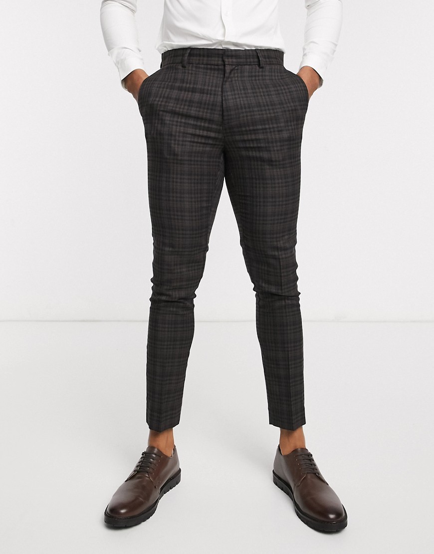 New Look - Pantaloni da abito a quadri marrone scuro con dettagli zenzero