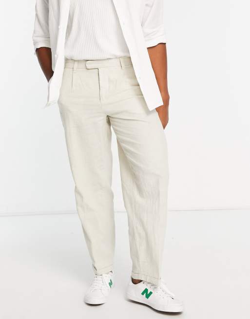 New Look - Pantaloni da abito comodi in lino bianco sporco