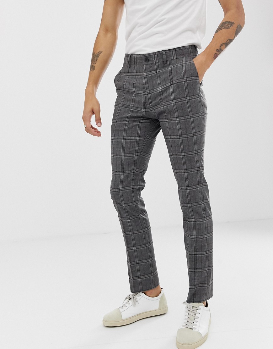 New Look - Pantaloni da abito skinny grigio a quadri