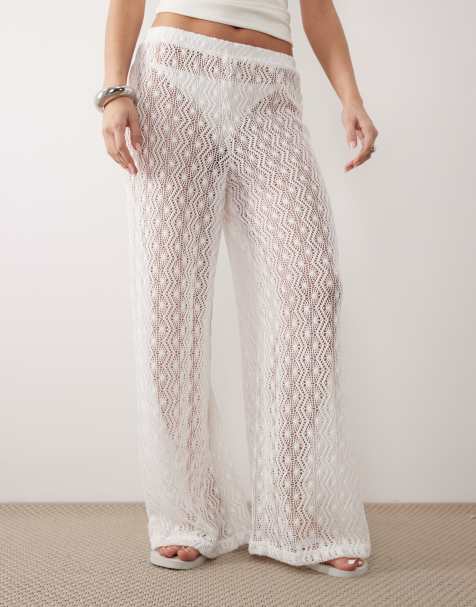 New Look - Pantaloni da mare all'uncinetto bianco sporco - view 1