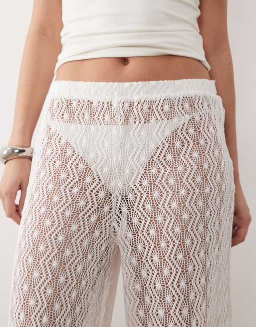 New Look - Pantaloni da mare all'uncinetto bianco sporco, 3 di 5
