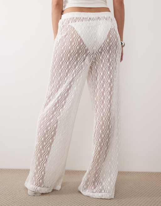 New Look - Pantaloni da mare all'uncinetto bianco sporco, 5 di 5