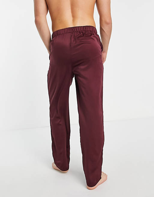 Pantaloni del pigiama in raso bordeaux Asos Uomo Abbigliamento Abbigliamento per la notte Loungewear 