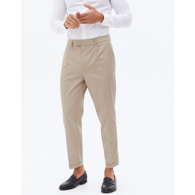 Uomo Pantaloni e chino New Look - Pantaloni eleganti affusolati a pieghe color pietra