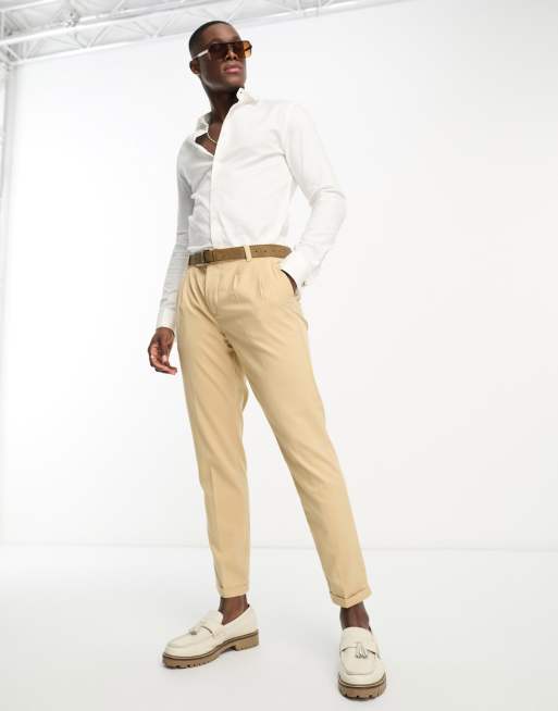 New Look - Pantaloni eleganti color pietra con doppie pieghe sul davanti
