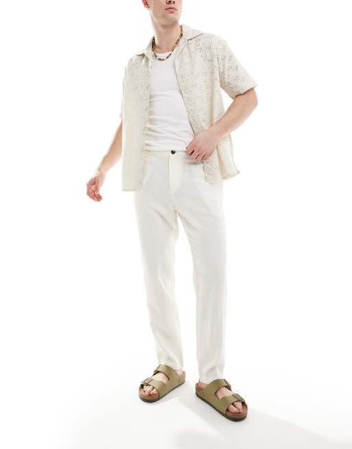 New Look - Pantaloni in misto lino color sabbia