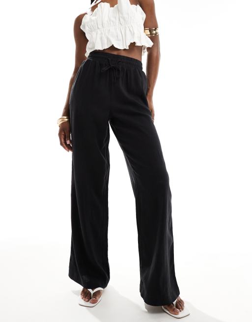New Look - Pantaloni neri in lino a fondo ampio