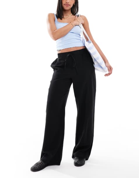 New Look - Pantaloni neri in lino a fondo ampio - view 1