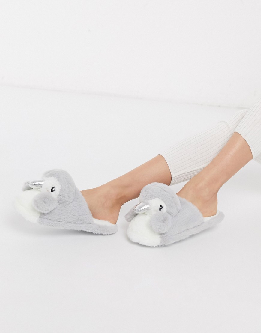 New Look - Pantofole a forma di pinguino grigie-Grigio