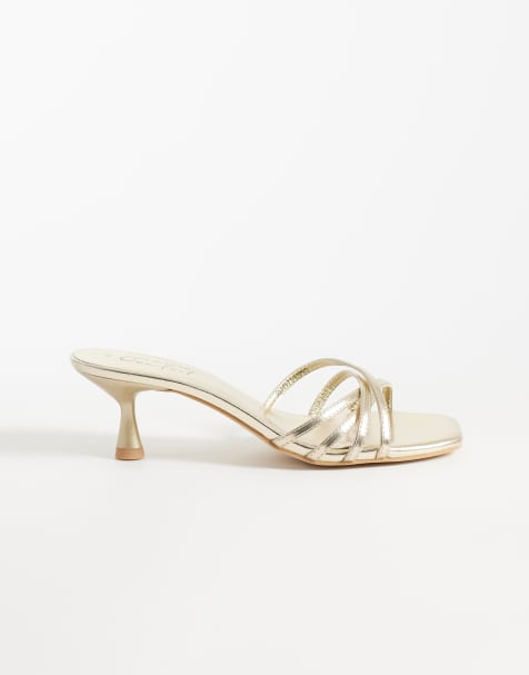 New Look – Pantoletten in Gold mit Pfennigabsatz - view 1