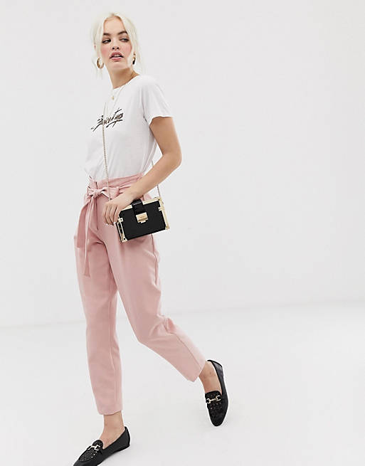 New Look pants with tie waist in pink