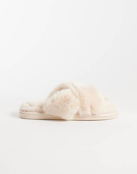New Look pantuflas cruzadas de piel sintética en crema - view 1