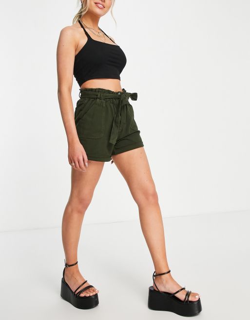 New Look paperbag shorts in khaki