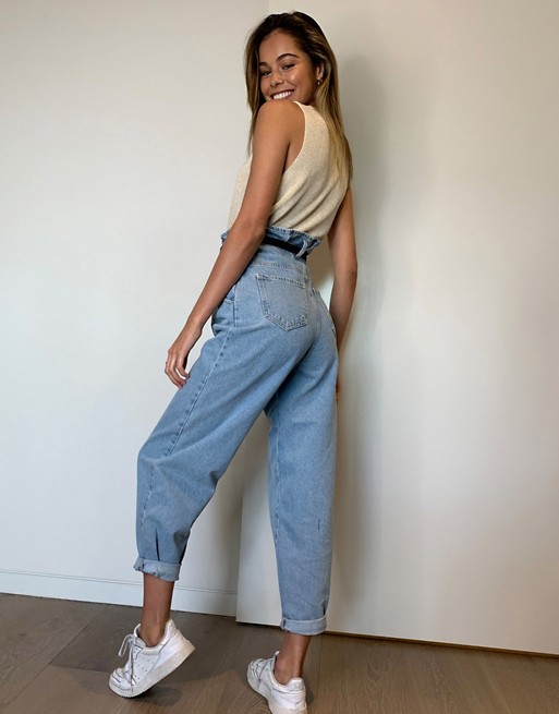 New Look paperbag slouchy mom jeans in blue