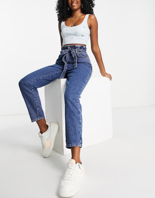 New Look paperbag tie waist jean in indigo blue