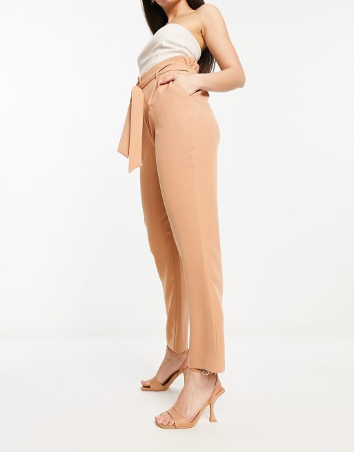 Women's Tie Waist Paperbag Pants - A New Day Cream 6, Ivory 