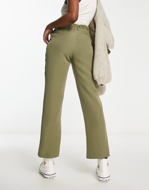 New Look paperbag tie waist straight leg pants in khaki