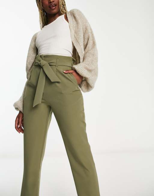 New Look Khaki High Waist Paperbag Trousers