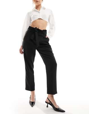 New Look paperbag waist formal pants in black