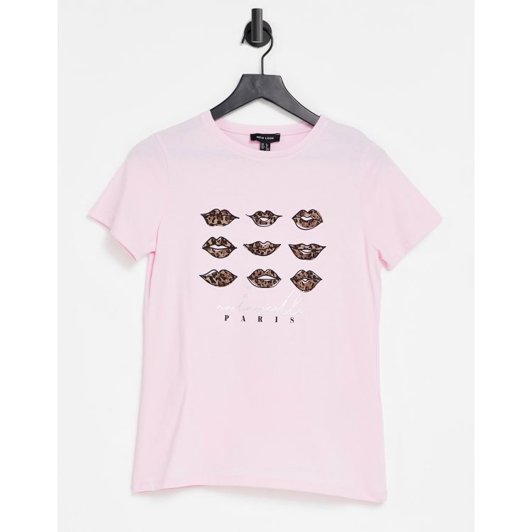 New Look paris lips logo t shirt in pink ASOS