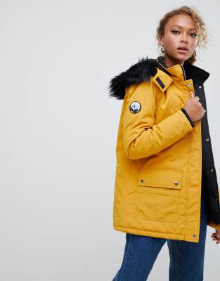 womens mustard parka coats with fur hood