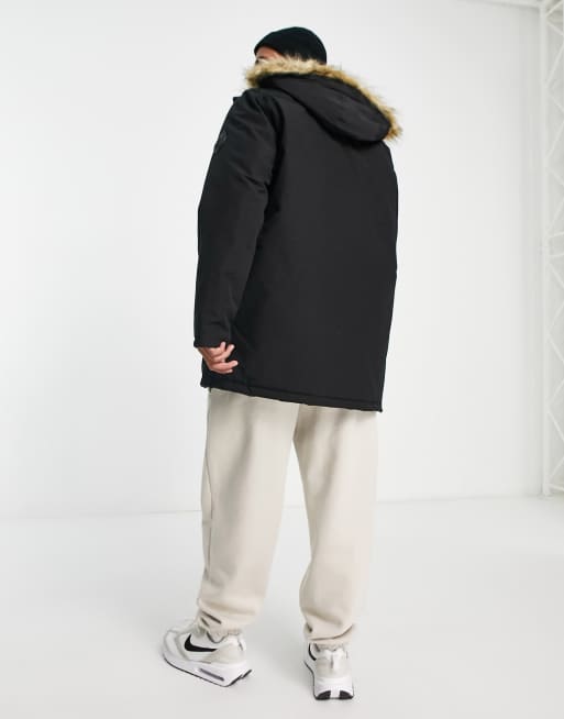 New Look – Parka in Schwarz mit Kapuze und Kunstpelz-Besatz, 2 von 4