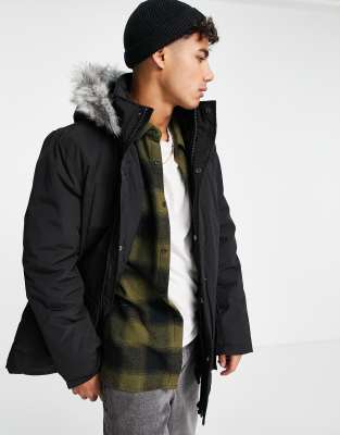 New Look parka jacket with fur trim in black - ASOS Price Checker