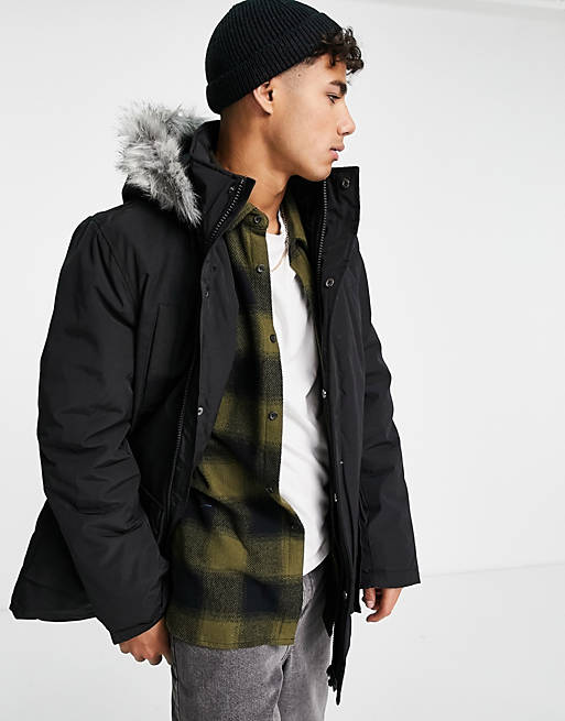 New Look Parka Jacket With Fur Trim In, Mens Parka Coats With Fur Hood Asos