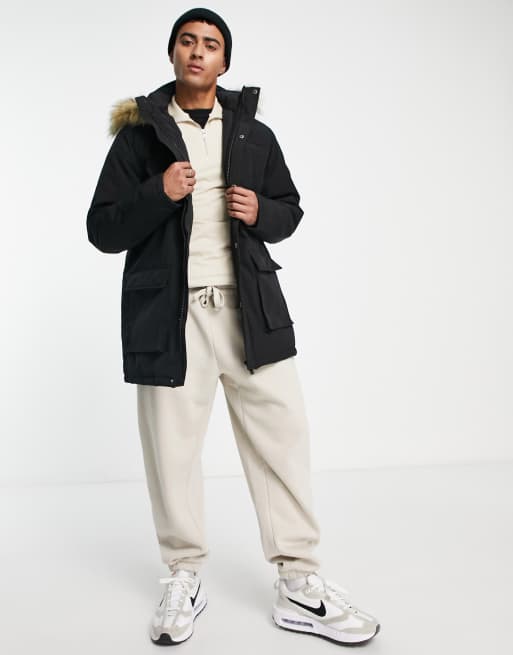 New Look - Parka nero con cappuccio e finiture in pelliccia sintetica, 4 di 4