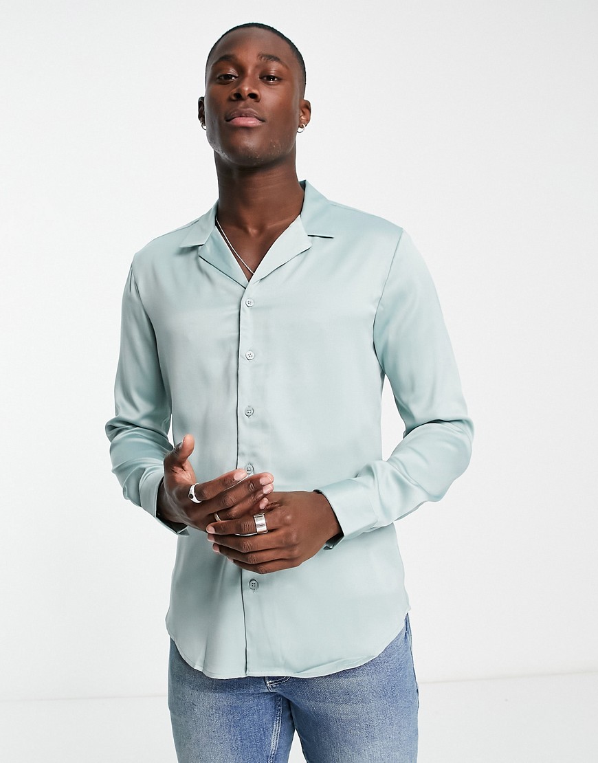New Look Party Satin Shirt In Light Blue