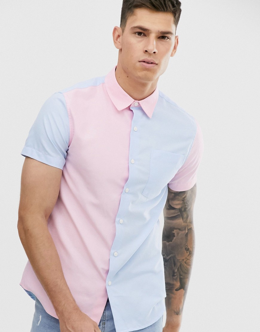 New Look – Pastellfärgad oxford-skjorta med färgblock-Flerfärgad