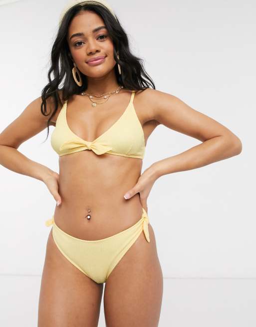 New Look – Pastellgul krinklad bikiniunderdel med knytdetalj, 4 av 4