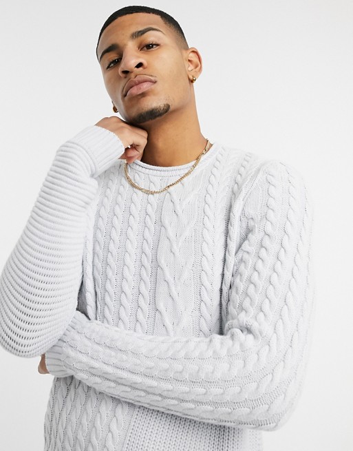 New Look cable knit detail jumper in grey