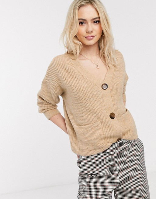 New Look patch pocket cardigan in camel