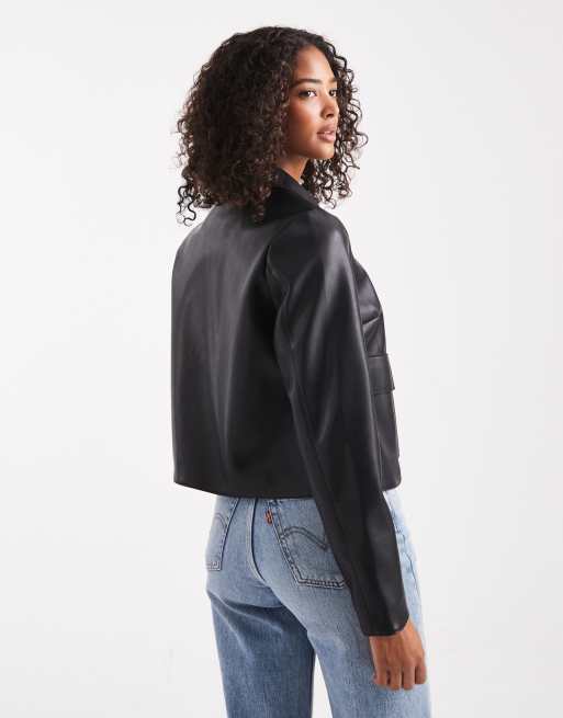 New Look patch pocket PU jacket in black, 4 of 4