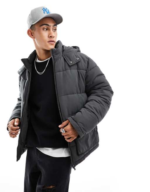 New Look patch pocket puffer jacket in black | ASOS