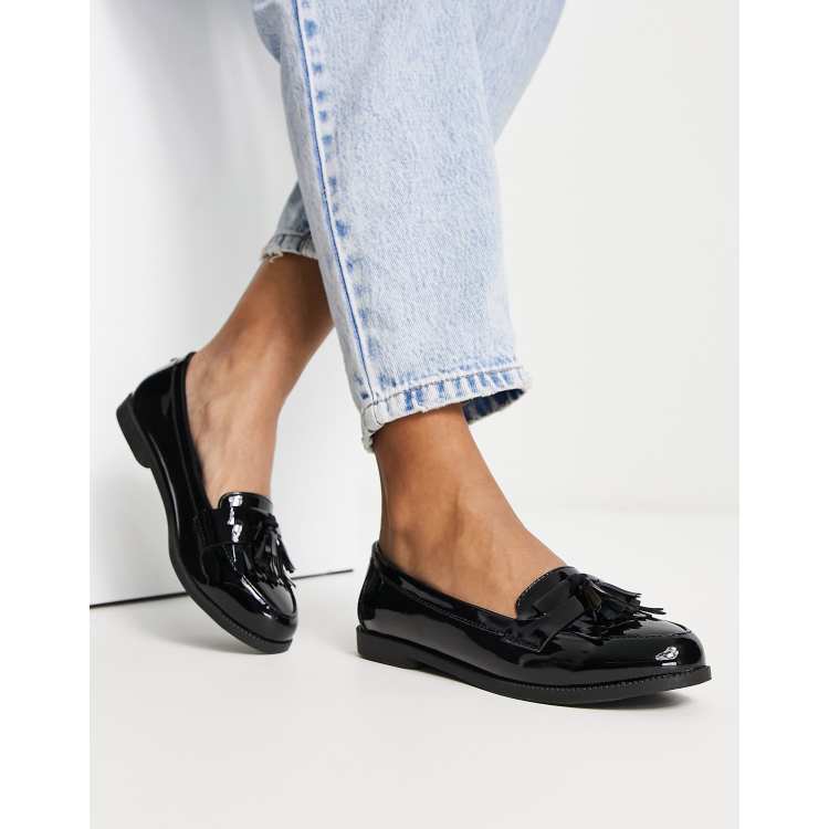 New Look patent fringe loafers in black