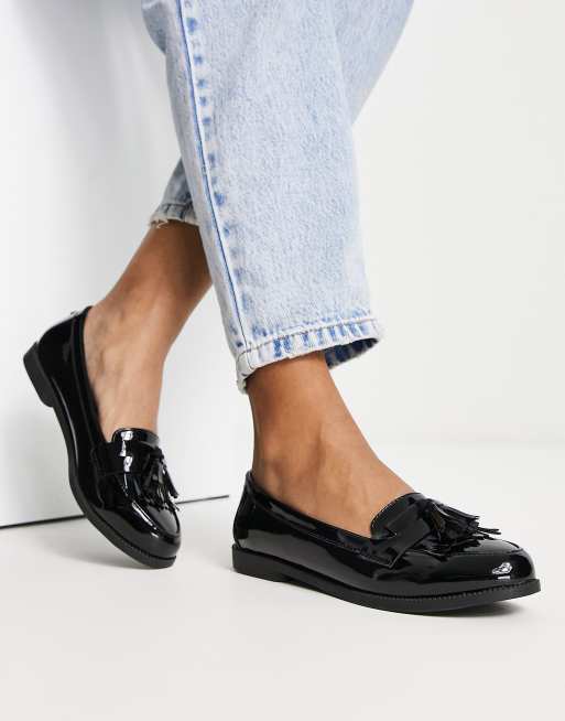 New Look patent fringe loafers in black