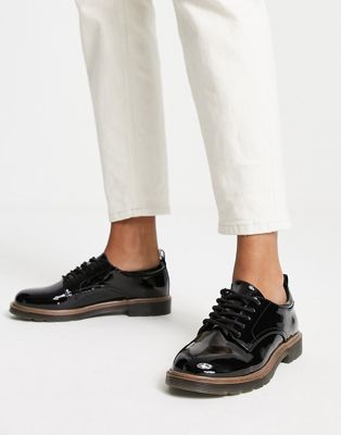 New Look patent lace up brogues in black