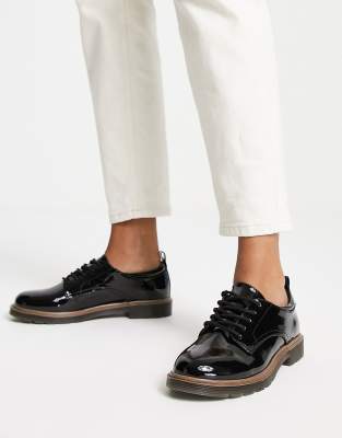 New Look patent lace up brogues in black