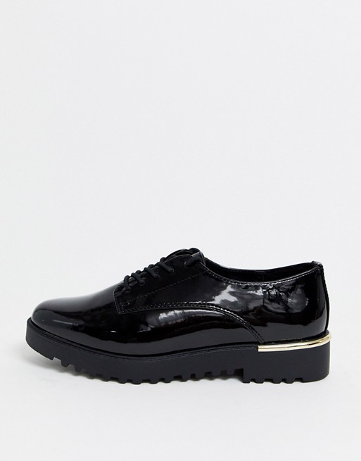 New Look patent lace up flat shoes in black
