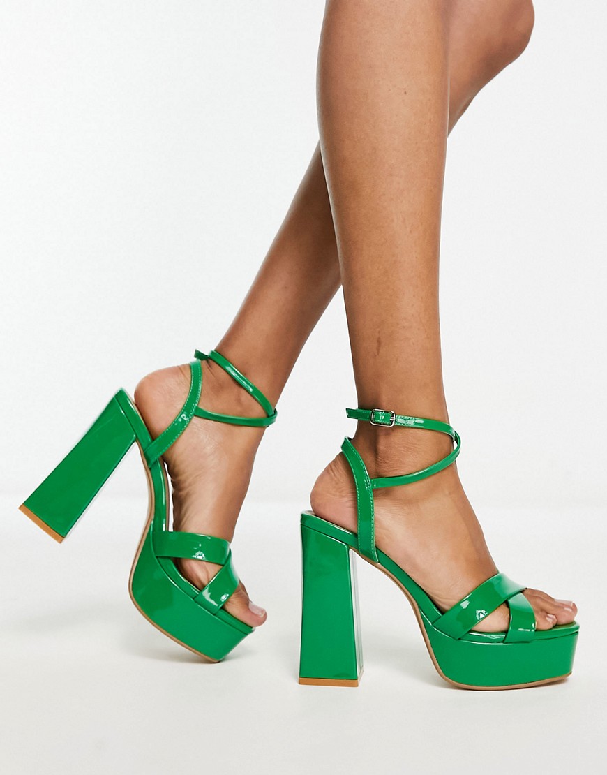 New Look patent platform heeled sandals in green